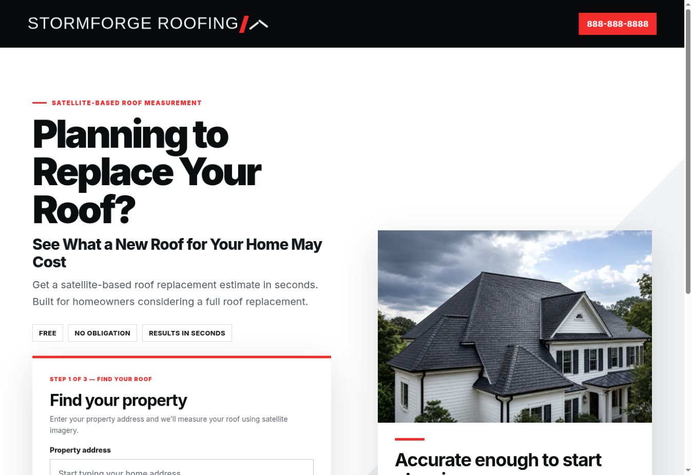 Live Stormforge Roofing estimate page